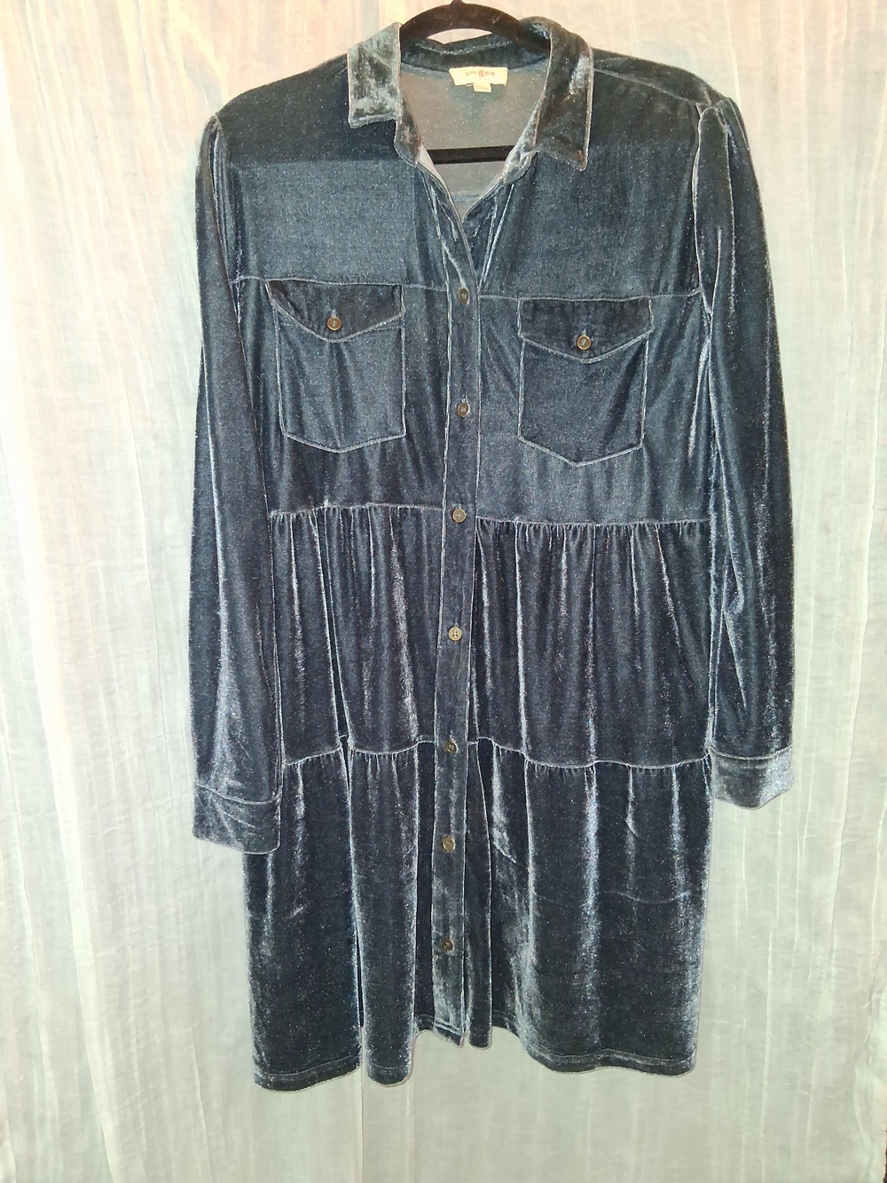 Umgee Shimmery Charcoal Velvet Shirt Dress